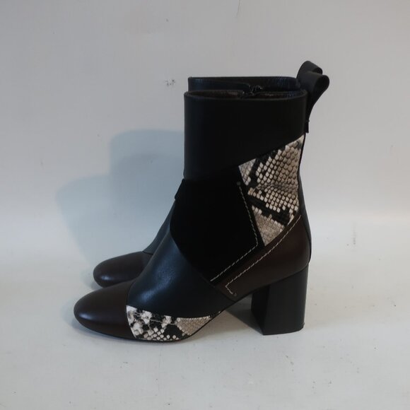 Womens See By Chloe "Tyra Patchwork" Black, Brown Suede Leather Midi Boots 39/9 - Picture 3 of 11